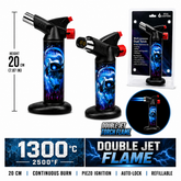 Soul Lighters Titan Voltage Cryo dual-jet butane torch lighter, electric skull print, 20 cm