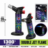 Soul Lighters Titan Psychonaut dual-jet butane torch lighter, psychedelic skull print, 20 cm