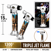 Soul Lighters Triton Bronze beach pin-up triple-jet pistol-grip butane torch lighter, 15 cm
