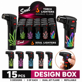 Soul Lighters Glow Leaf Double-Flame Jet Torch Lighter, Box of 15