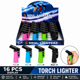 Soul Lighters Mini Matte Rubberized Torch Lighter, 4 colours, Pack of 16