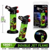 Soul Lighters Titan rasta cartoon dual-jet butane torch lighter, reggae print, 20 cm