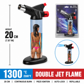 Soul Lighters Titan Beach Pin-Up Sunset Dual-Jet Butane Torch Lighter – Swimwear Print, 1300°C High-Output, Continuous Burn, Piezo, Auto-Lock Valve (20 cm)