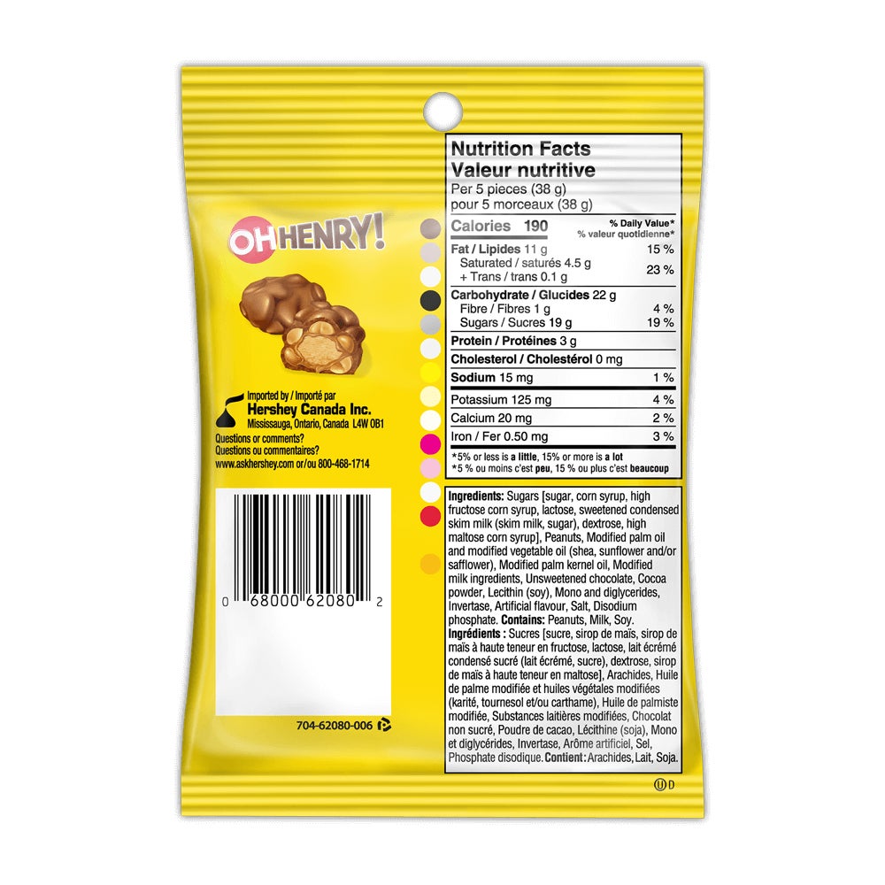 OH HENRY! Chocolatey Candy Bites 104g – Back of Bag
