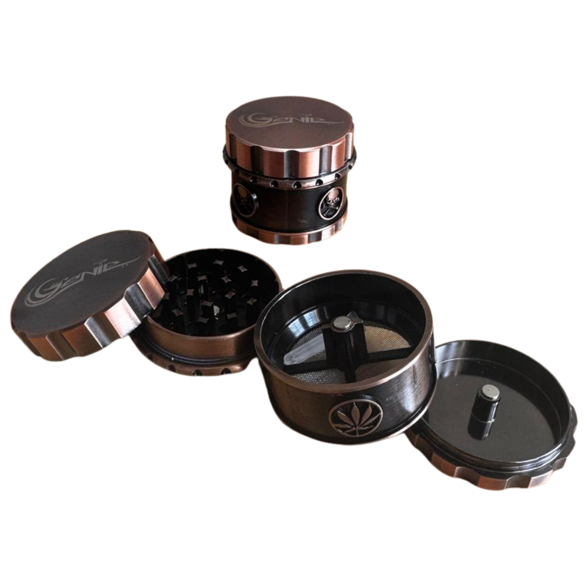 Genie Open copper 4-piece metal tobacco grinder 