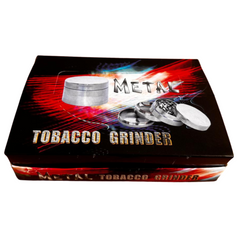 Box of 6 Genie Metal Tobacco Grinders – Magnetic, Skull & Leaf Embossed, Copper Silver Gold