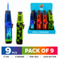 Soul Lighters Premium Heavy-Metal Leaf-Print Jet Torch Lighter, 3 designs, Pack of 9