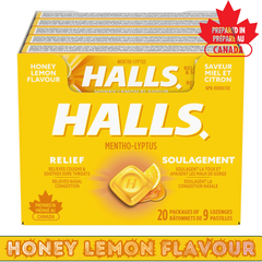 HALLS Mentho-Lyptus Cough Drops – Throat Relief Lozenges – 20 Packs of 9 per Tray | Multiple Flavours