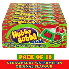 Hubba Bubba Strawberry Watermelon Bubble Gum – 5 Pieces per Pack – Pack of 18