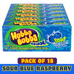 Hubba Bubba Sour Blue Raspberry Bubble Gum – 5 Pieces per Pack – Pack of 18