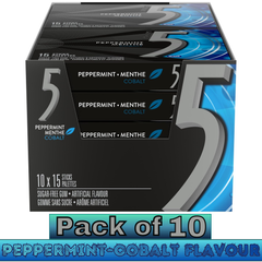 5 GUM Peppermint-Cobalt Flavour Sugar-Free Chewing Gum – 15 Sticks – Pack of 10