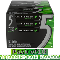 5 GUM Spearmint-Rain Flavour Sugar-Free Chewing Gum – 15 Sticks – Pack of 10