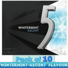 5 GUM Wintermint-Ascent Flavour Sugar-Free Chewing Gum – 15 Sticks – Pack of 10