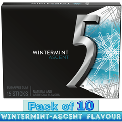 5 GUM Wintermint-Ascent Flavour Sugar-Free Chewing Gum – 15 Sticks – Pack of 10