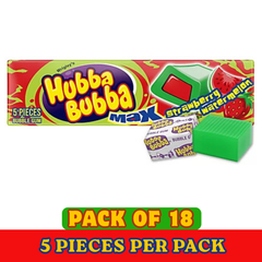Hubba Bubba Strawberry Watermelon Bubble Gum – 5 Pieces per Pack – Pack of 18