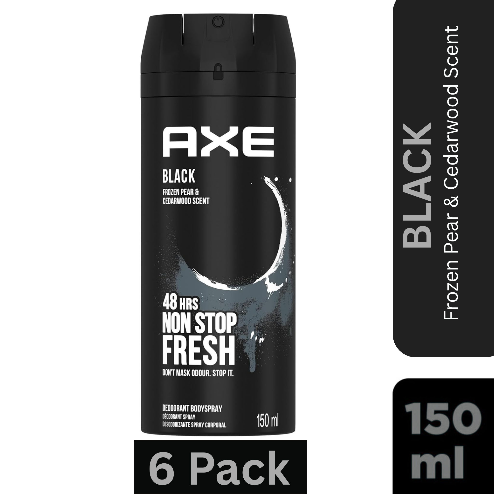 AXE Black Deodorant Body Spray for Men Pack of 6 – Frozen Pear & Cedarwood Scent – 150ml Can
