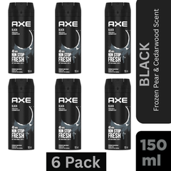AXE Black Deodorant Body Spray for Men Pack of 6 – Frozen Pear & Cedarwood Scent – 150ml Can