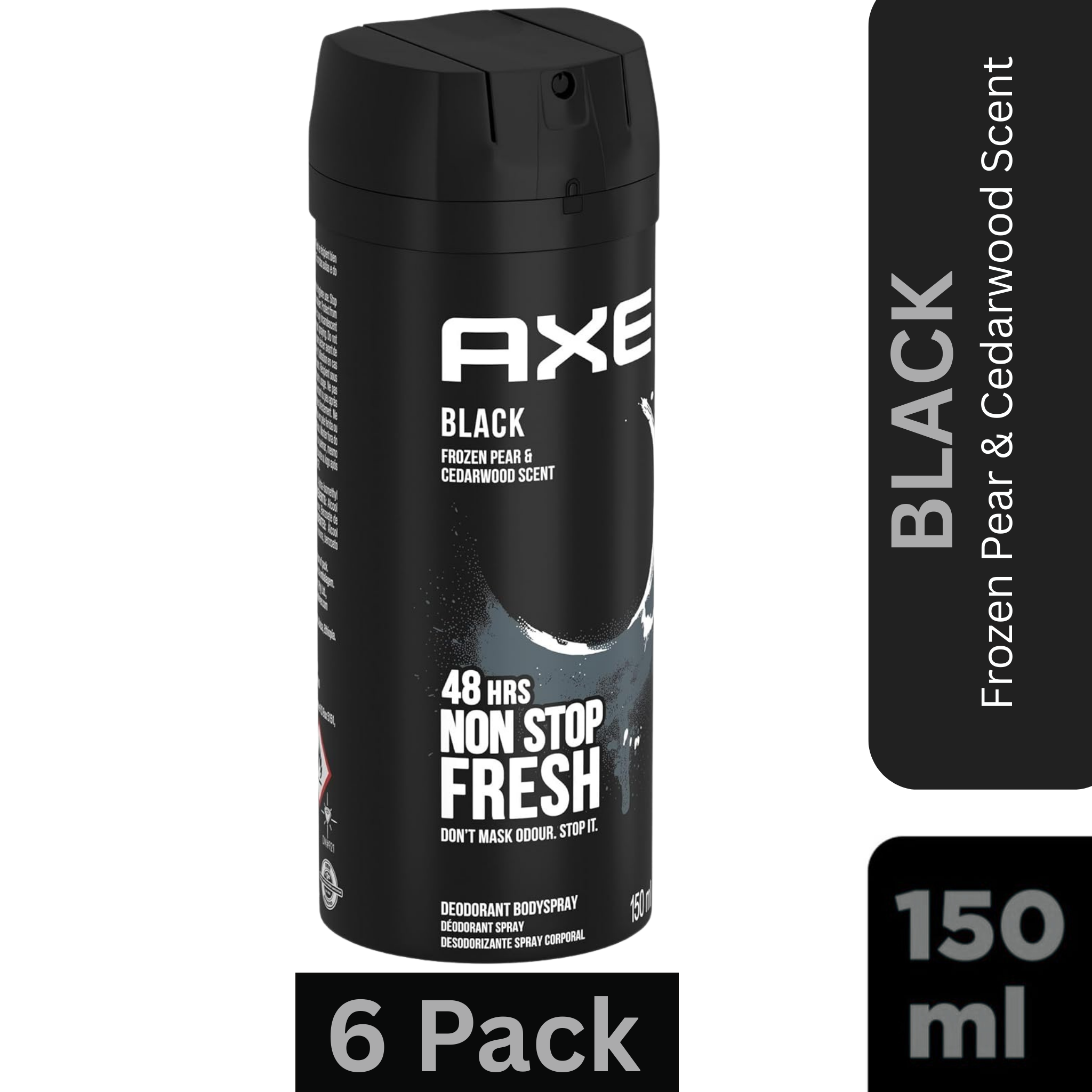 AXE Black Deodorant Body Spray for Men Pack of 6 – Frozen Pear & Cedarwood Scent – 150ml Can