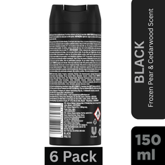 AXE Black Deodorant Body Spray for Men Pack of 6 – Frozen Pear & Cedarwood Scent – 150ml Can
