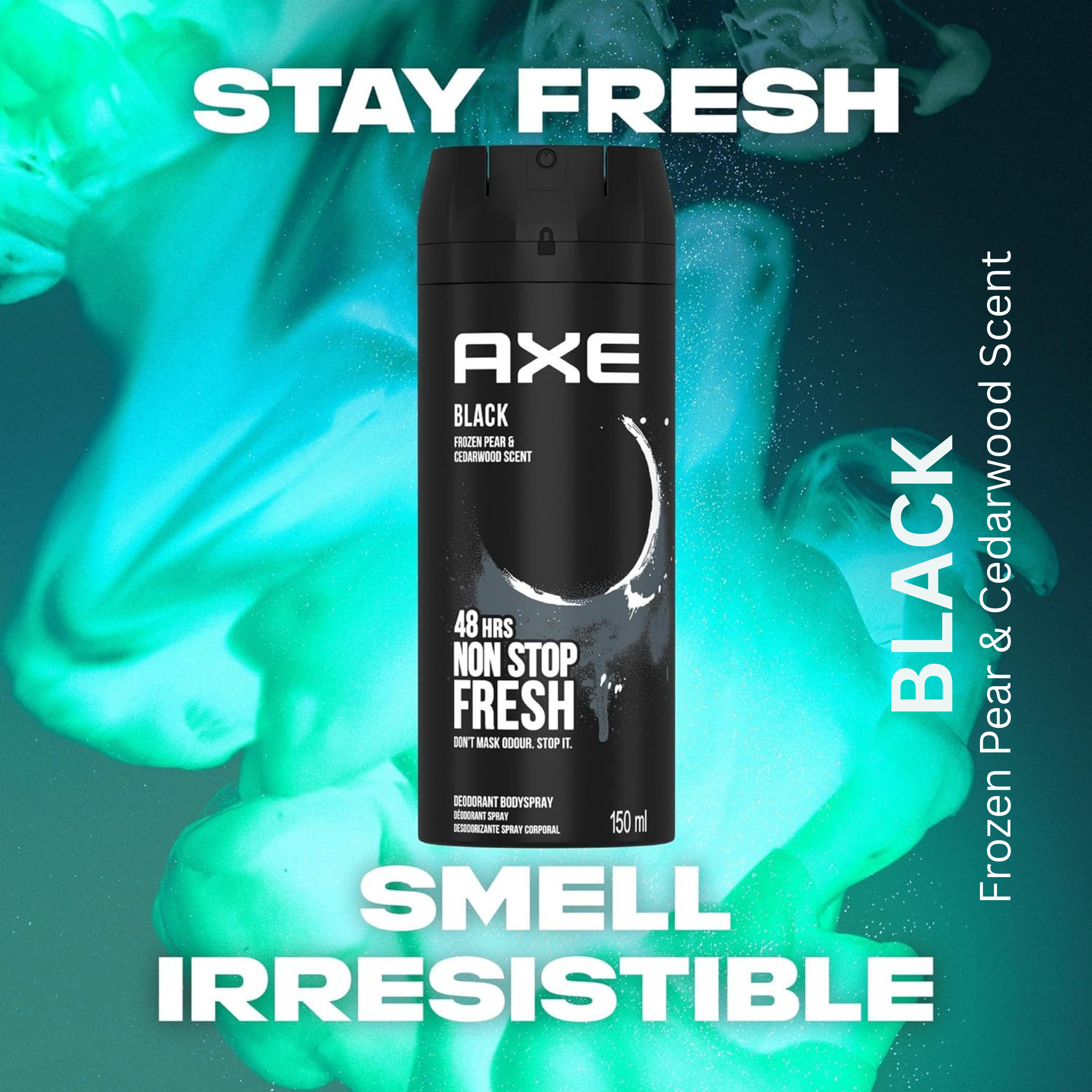 AXE Black Deodorant Body Spray for Men Pack of 6 – Frozen Pear & Cedarwood Scent – 150ml Can
