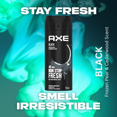 AXE Black Deodorant Body Spray for Men Pack of 6 – Frozen Pear & Cedarwood Scent – 150ml Can