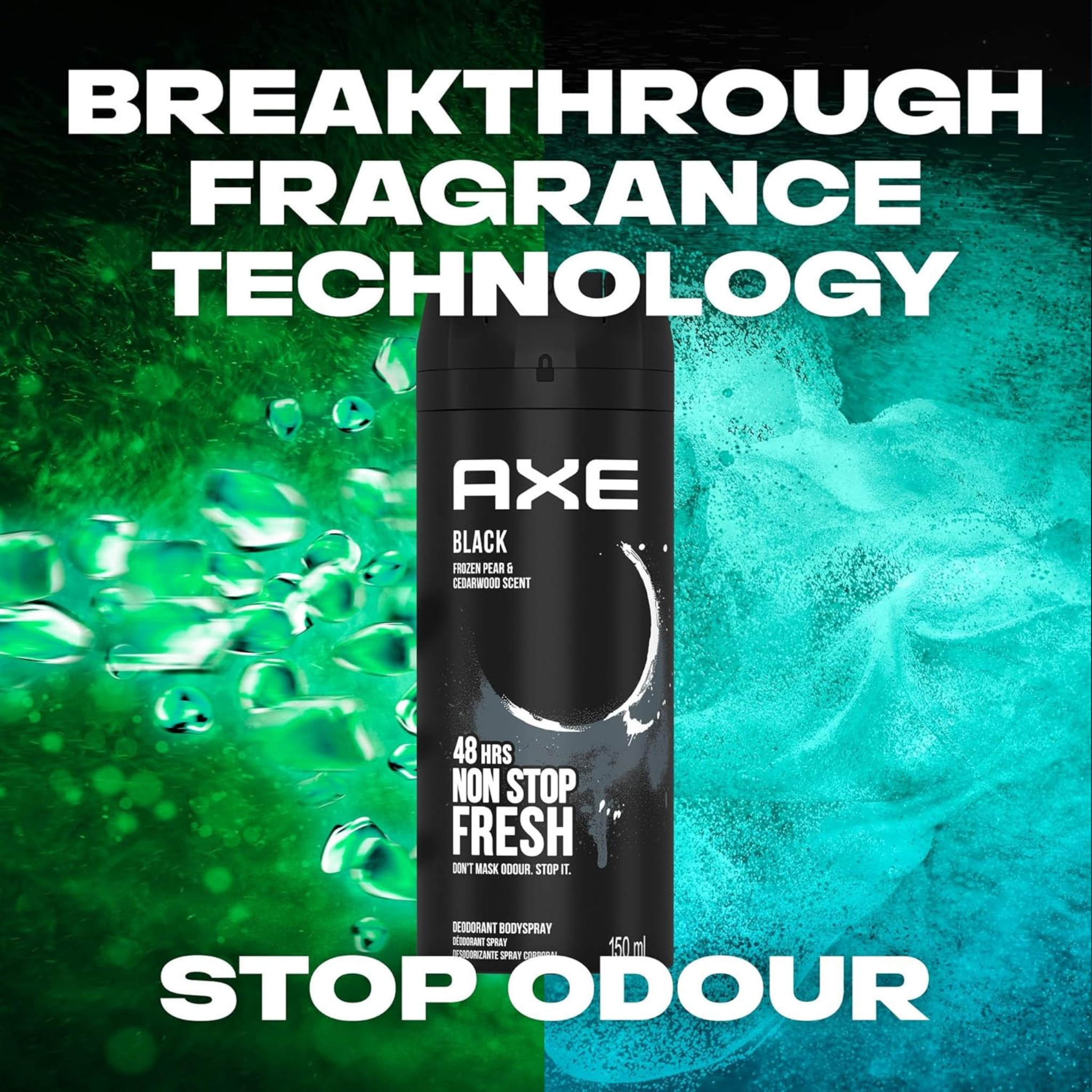 AXE Black Deodorant Body Spray for Men Pack of 6 – Frozen Pear & Cedarwood Scent – 150ml Can