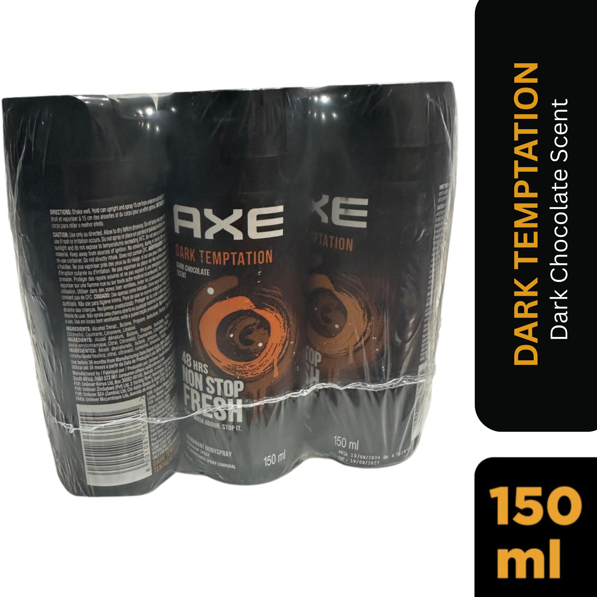 AXE Dark Temptation Deodorant Body Spray 150ml – Pack of 6 Wholesale