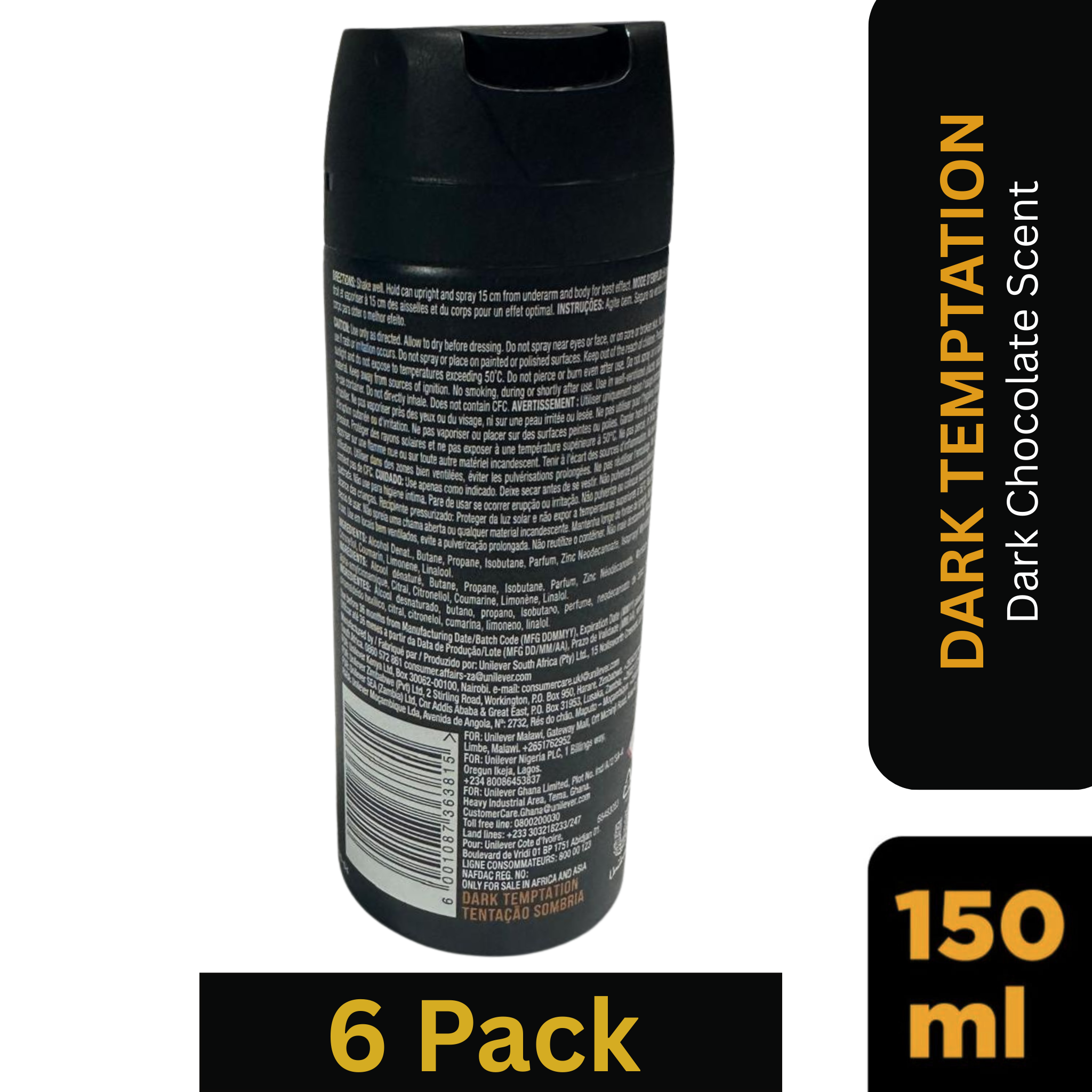AXE Dark Temptation Deodorant Body Spray 150ml – Pack of 6 Wholesale