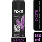 AXE Excite Deodorant Body Spray for Men – Crisp Coconut & Black Pepper scent – 150ml can, 48-hour freshness & odor protection, pack of 6