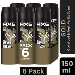 AXE GOLD Deodorant Body Spray for Men – Oud Wood & Vanilla scent – Pack of 6, 150ml per can
