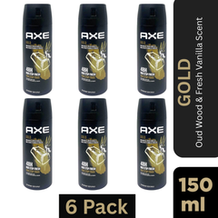 AXE GOLD Deodorant Body Spray for Men – Oud Wood & Vanilla scent – Pack of 6, 150ml per can