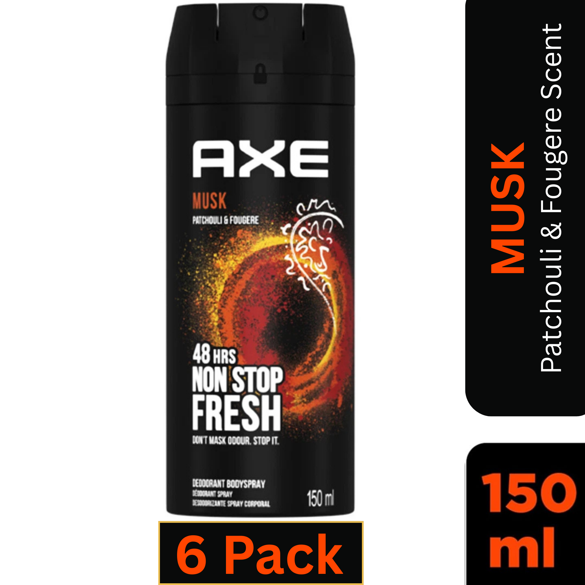 AXE Musk Deodorant Body Spray for Men 150ml Can – Pack of 6 – Patchouli & Fougere Scent