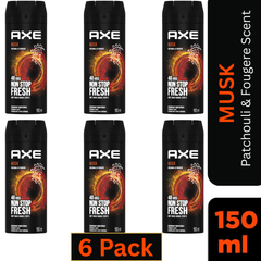 AXE Musk Deodorant Body Spray for Men 150ml Can – Pack of 6 – Patchouli & Fougere Scent