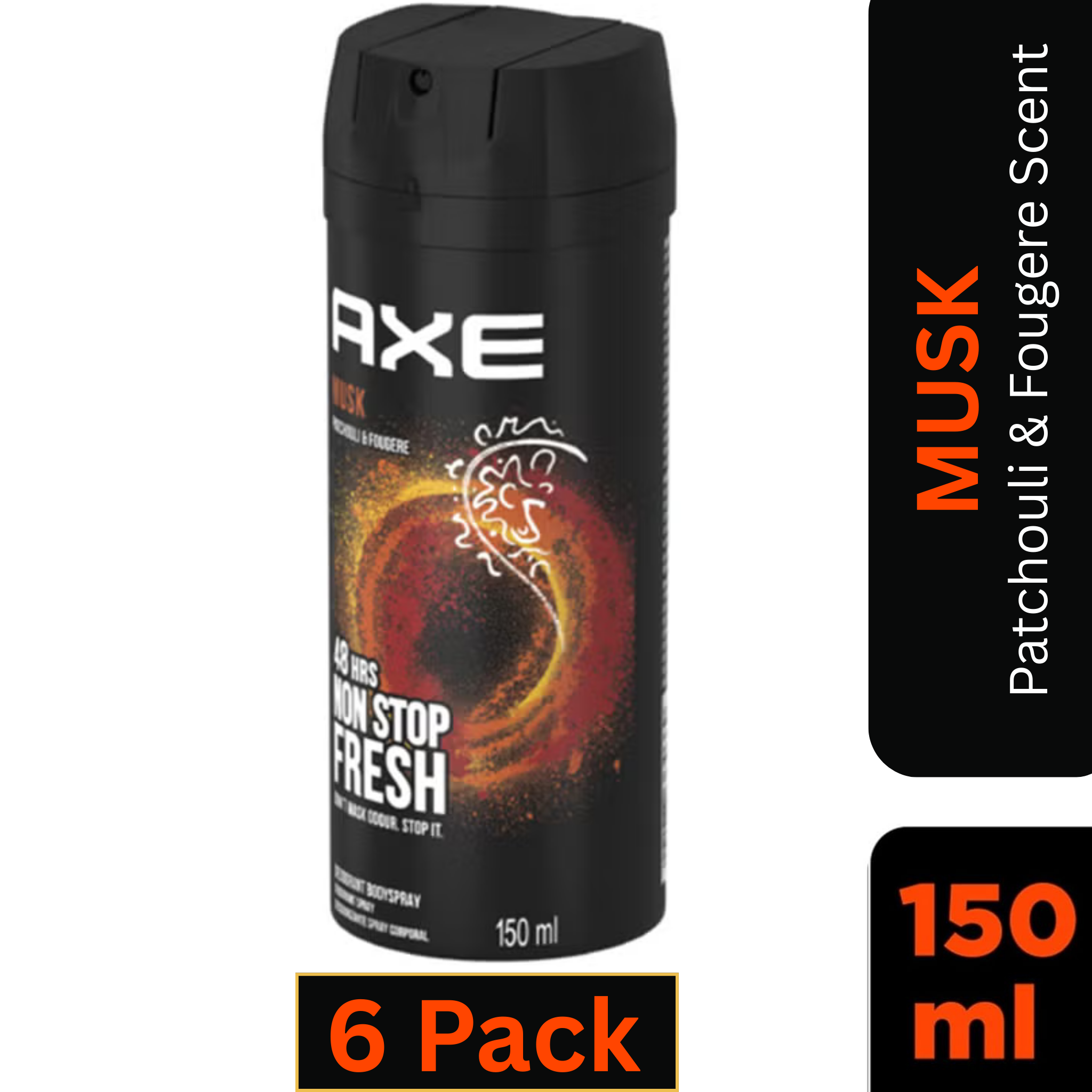 AXE Musk Deodorant Body Spray for Men 150ml Can – Pack of 6 – Patchouli & Fougere Scent