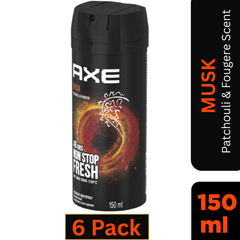 AXE Musk Deodorant Body Spray for Men 150ml Can – Pack of 6 – Patchouli & Fougere Scent