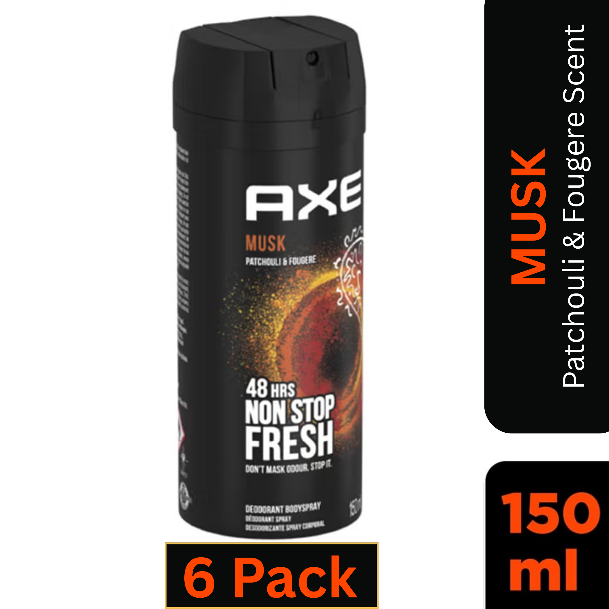 AXE Musk Deodorant Body Spray for Men 150ml Can – Pack of 6 – Patchouli & Fougere Scent