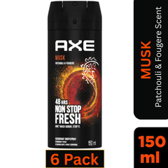 AXE Musk Deodorant Body Spray for Men 150ml Can – Pack of 6 – Patchouli & Fougere Scent