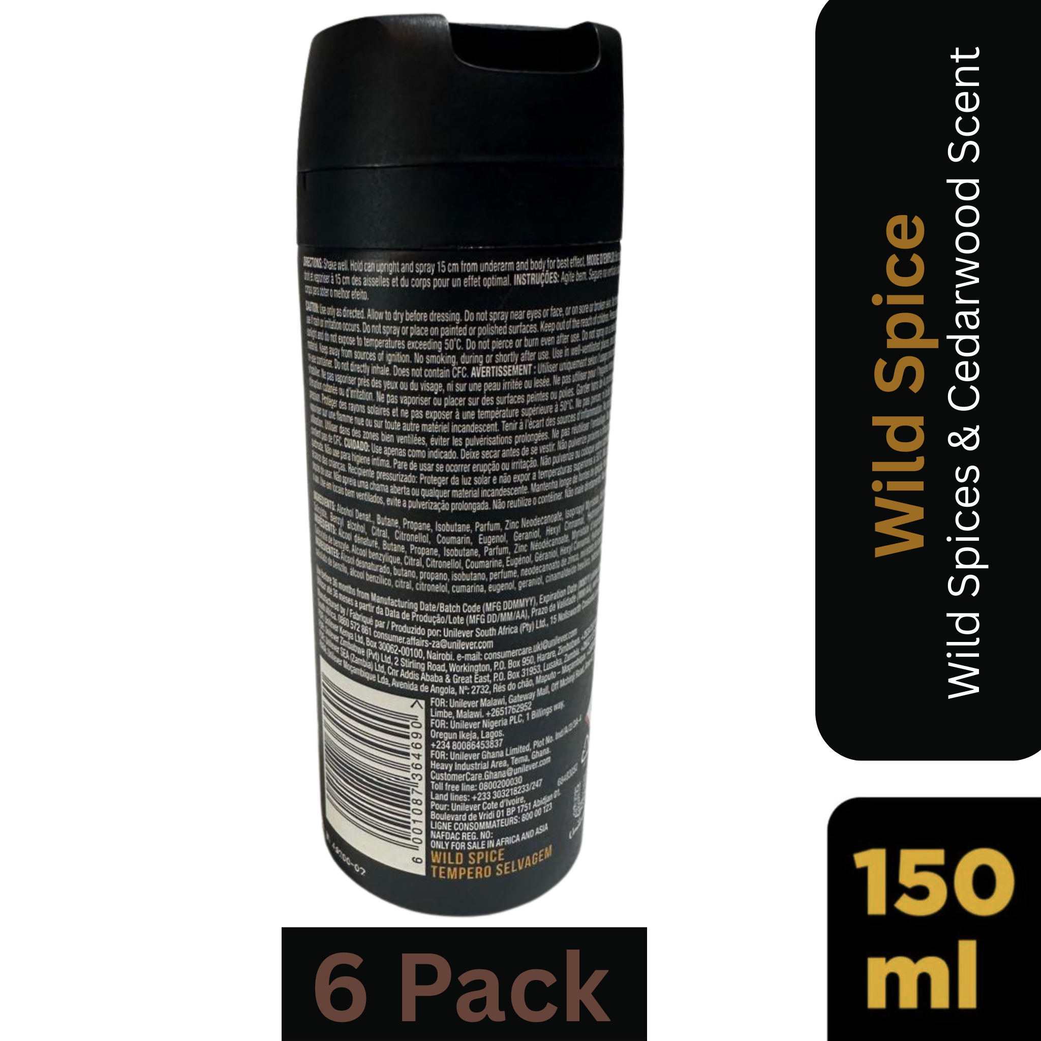 AXE Wild Spice Deodorant Body Spray Packaging – 150ml Can for Men