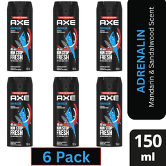 AXE Adrenalin Deodorant Body Spray for Men – Mandarin & Sandalwood – 150ml Can (Pack of 6)