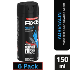 AXE Adrenalin Deodorant Body Spray for Men – Mandarin & Sandalwood – 150ml Can (Pack of 6)