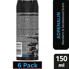 AXE Adrenalin Deodorant Body Spray for Men – Mandarin & Sandalwood – 150ml Can (Pack of 6)