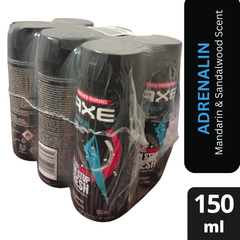 AXE Adrenalin Deodorant Body Spray for Men – Mandarin & Sandalwood – 150ml Can (Pack of 6)