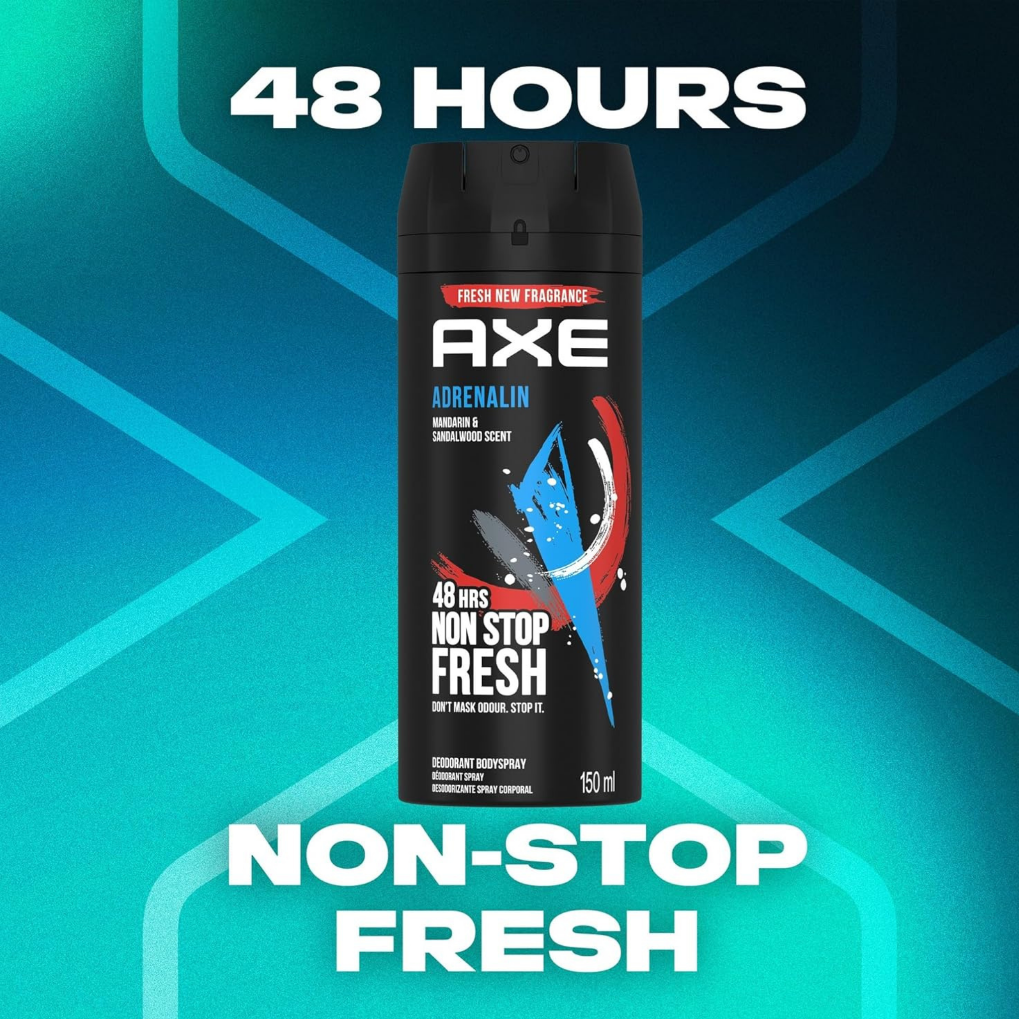 AXE Adrenalin Deodorant Body Spray for Men – Mandarin & Sandalwood – 150ml Can (Pack of 6)