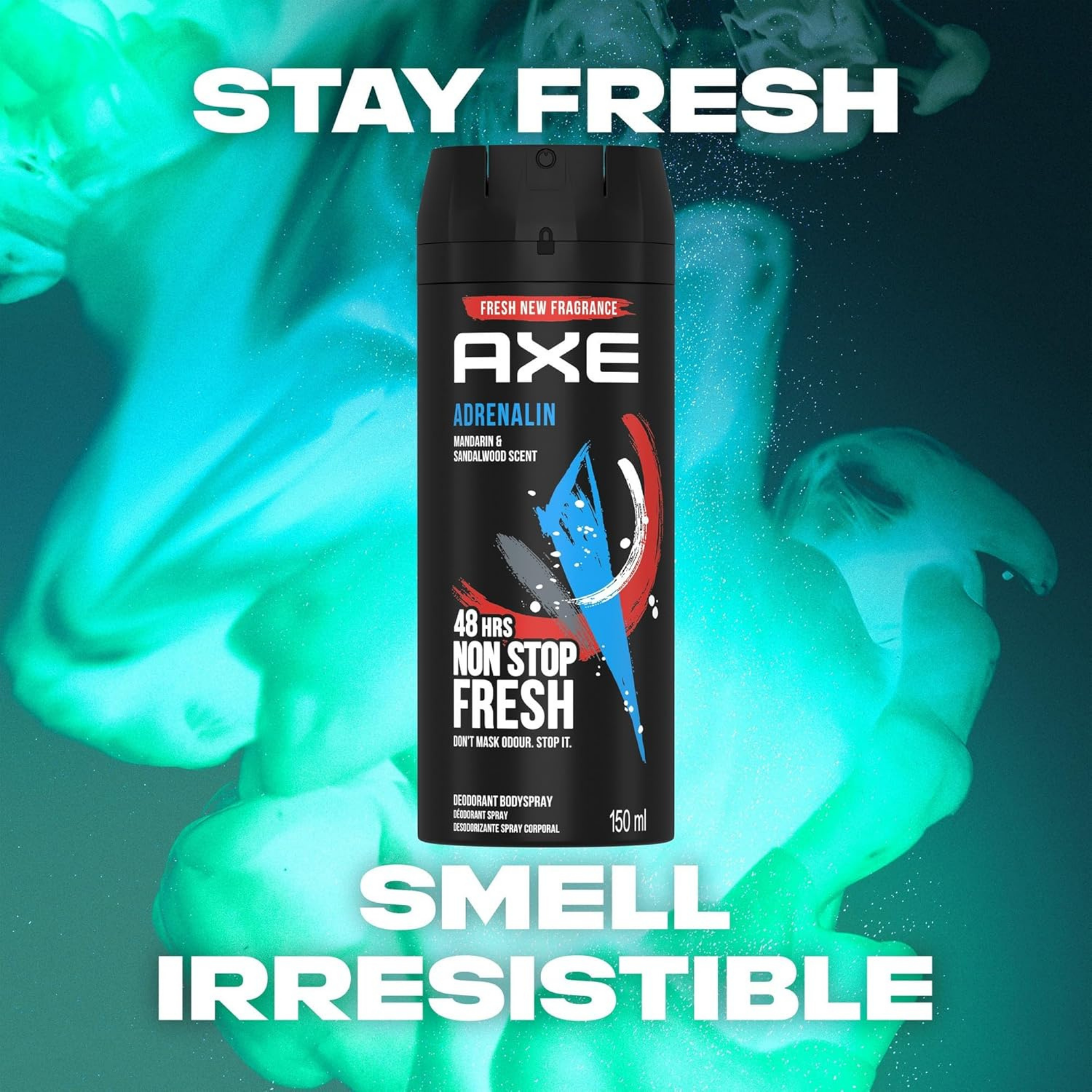 AXE Adrenalin Deodorant Body Spray for Men – Mandarin & Sandalwood – 150ml Can (Pack of 6)