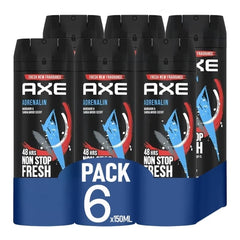 AXE Adrenalin Deodorant Body Spray for Men – Mandarin & Sandalwood Scent – 150ml Can | 48H Freshness & Odor Protection (Pack of 6)