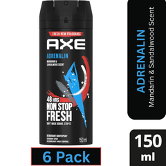 AXE Adrenalin Deodorant Body Spray for Men – Mandarin & Sandalwood – 150ml Can (Pack of 6)