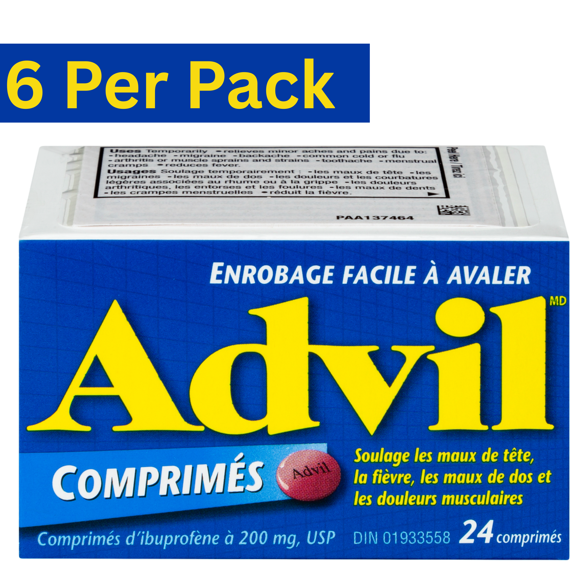 Advil Ibuprofen Tablets 200mg – 24 Count Pack of 6 – Wholesale Pain Relief