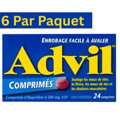 Comprimés d'ibuprofène Advil 200 mg – 24 comprimés (6 comprimés) – Soulagement de la douleur en gros