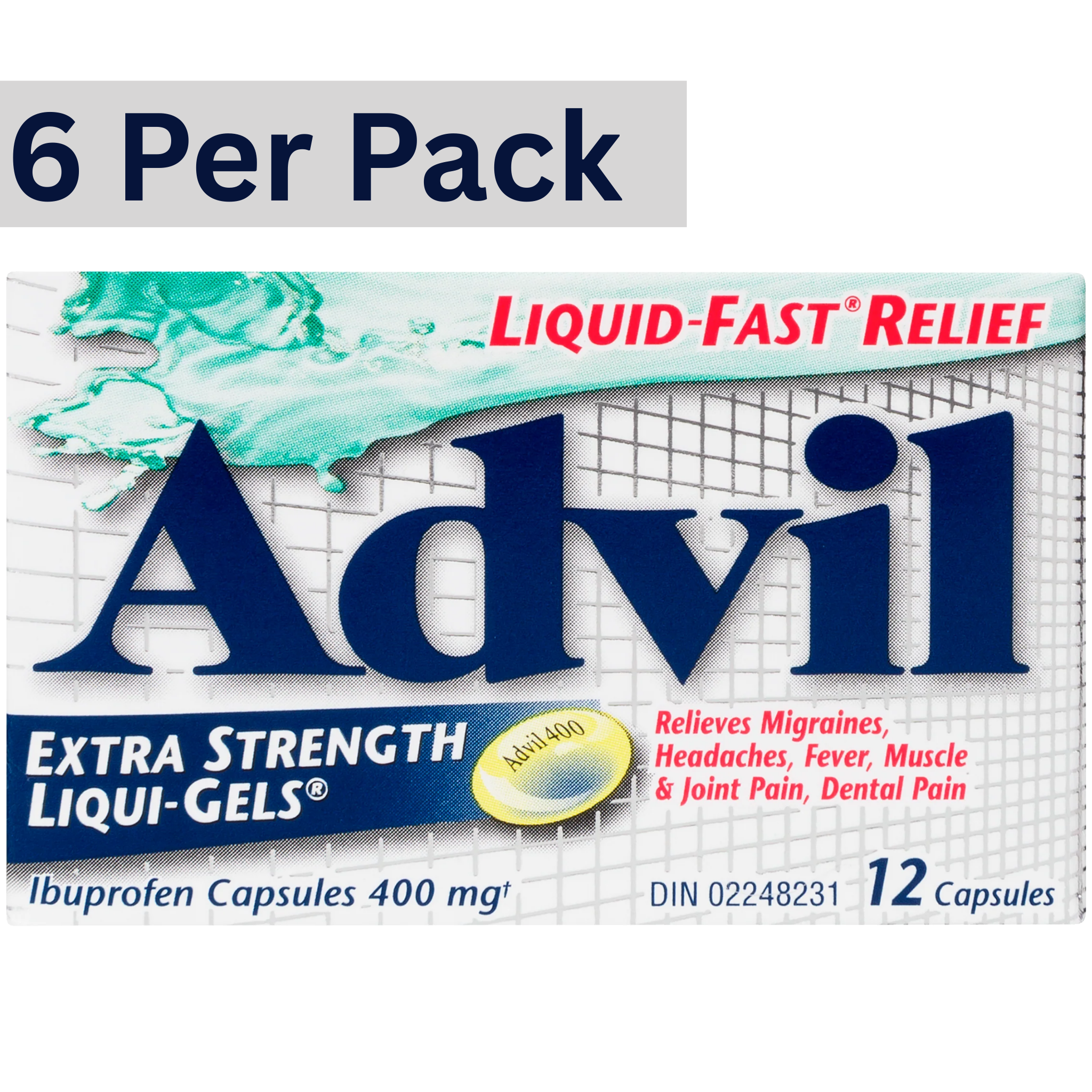 Advil Extra Strength Liqui-Gels Ibuprofen Capsules 400mg – Pack of 6 (12 capsules each) Wholesale Pain Relief