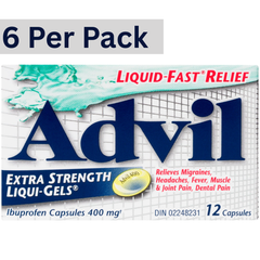 Advil Extra Strength Liqui-Gels Ibuprofen Capsules 400mg – Pack of 6 (12 capsules each) Wholesale Pain Relief